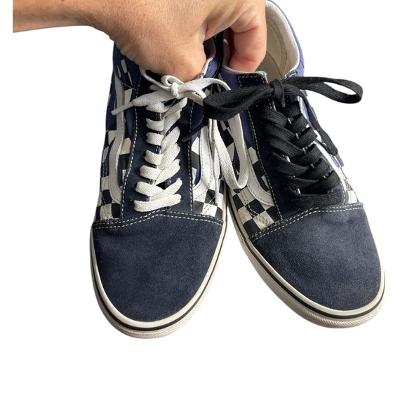 VANS Checker Flame Old Skool Classic Mens Canvas Suede Navy White Size 8.5M 10W - Picture 10 of 14